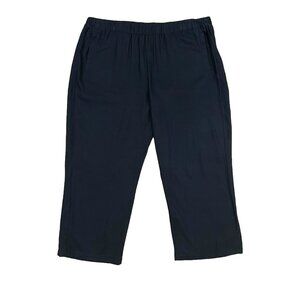 High-Waisted Wide-Leg Linen-Blend Pants | Cropped | Black | Elastic Waist